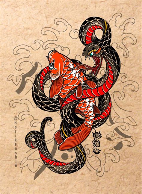 Snake and Karp tattoo idea 💡 | Japanese tattoo, Photo and video, Tattoos