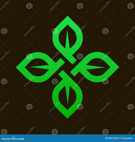 Rhomboid Twisted Green Sign of Four Interlaced Leaves in Scandinavian