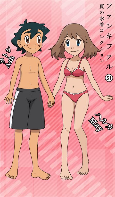Comm: Pokemon Trainer May + Ash (Swimsuit) by FankiFalu on DeviantArt