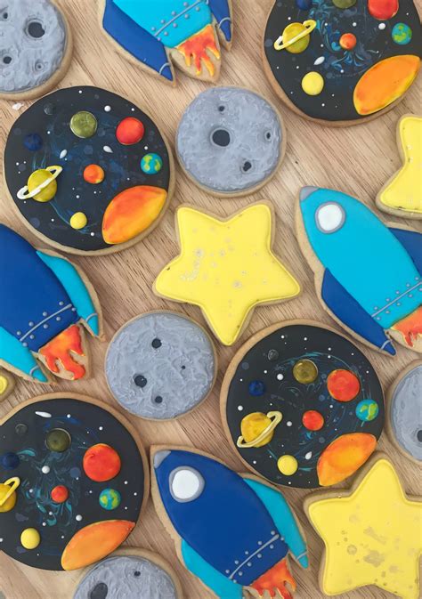 Space cookies outer space boy birthday party favors solar | Etsy