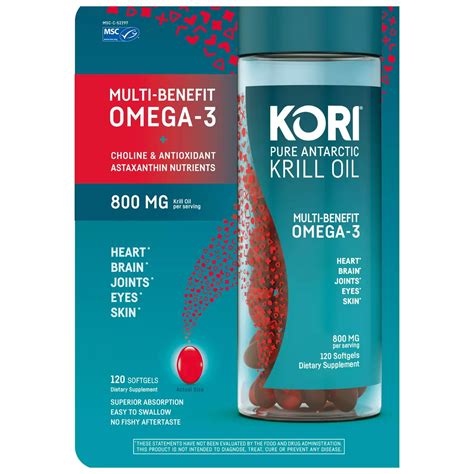Kori Krill Oil, Pure Antarctic Krill, Omega-3 800 mg, DHA EPA Choline