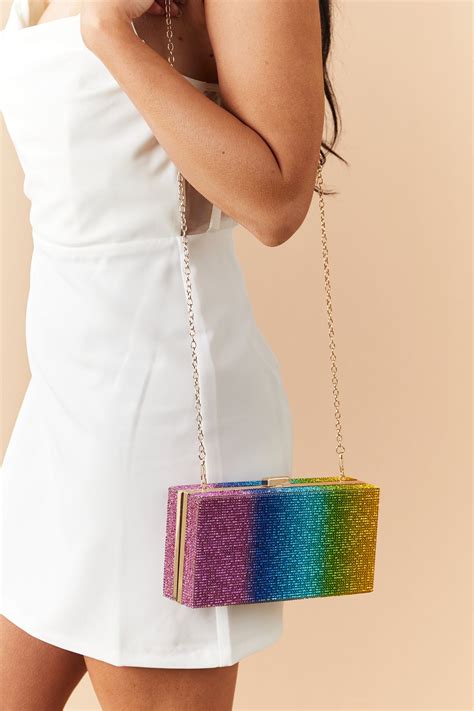 Rainbow Rhinestone Rectangular Clutch Purse – Lime Lush