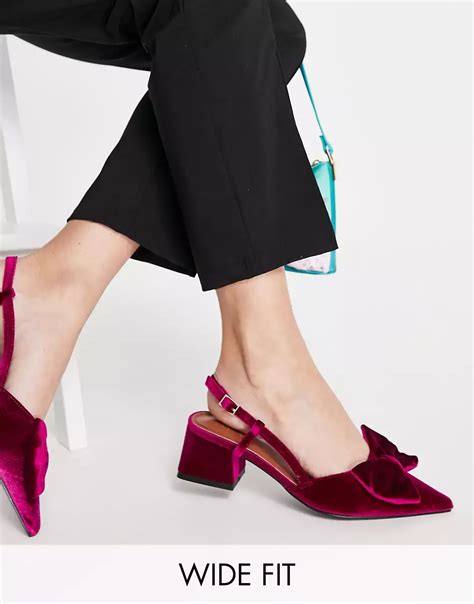 asos design wide fit suzy bow slingback mid heeled shoes  magenta