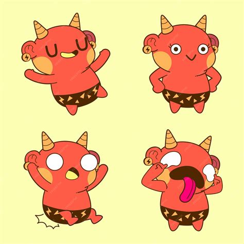 Premium Vector | Cute demon drawing cute demon sticker vector set