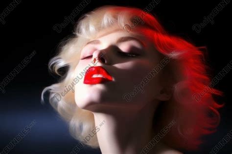 sensual blonde woman  red lipstick