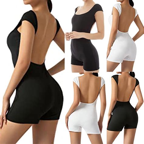 DDAPJ pyju Women Backless Romper Open Back Unitard Romper One Piece