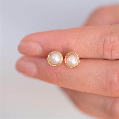 freshwater pearl studs gold studs everyday earrings real pearls