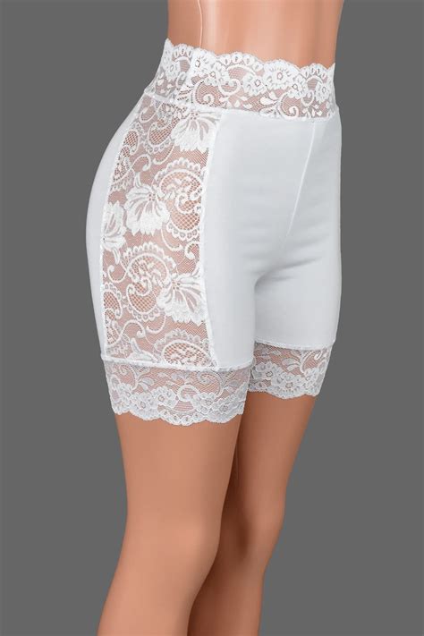 High waisted lace side white stretch lace shorts 5 – Artofit