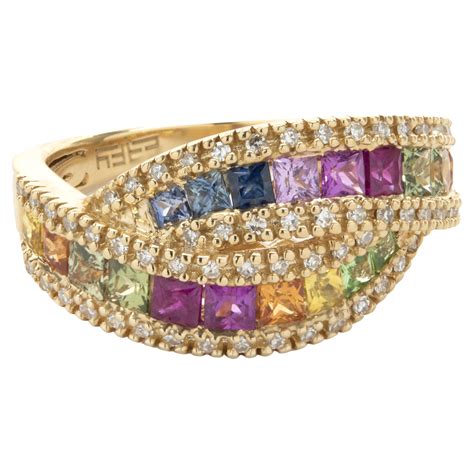 Effy 14 Karat Yellow Gold Multi Colored Sapphire and Diamond Crossover
