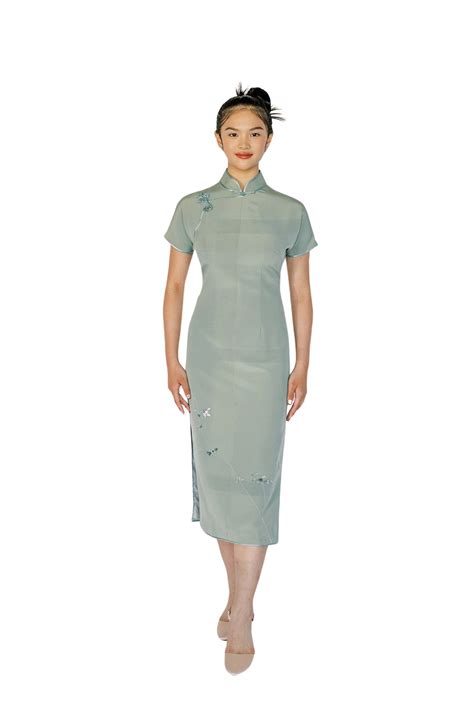 Traditional Cheongsam | Green Japanese Narcissus Silk Qipao Dress ...