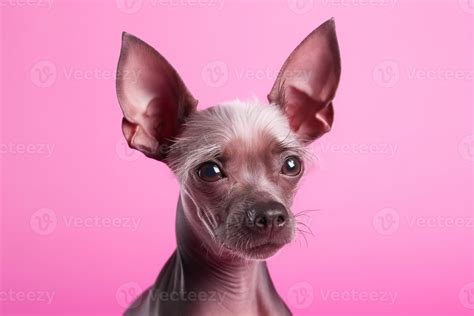 Cool mexican hairless dog on pink background. Stylish pet. Xolo