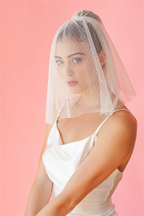 SHORT BLUSHER VEIL Texture Blusher Veil Point D'esprit Veil Swiss Dot