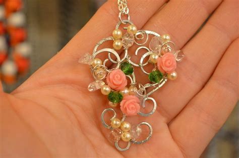 сердце, кулон, розы, роза, посеребренная проволока, handmade, wire wrap