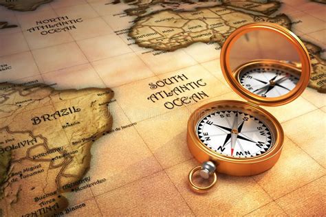 Old Map and Drawing Compass Stock Illustration