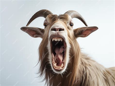 Premium AI Image | A goat screaming at the camera on a white background