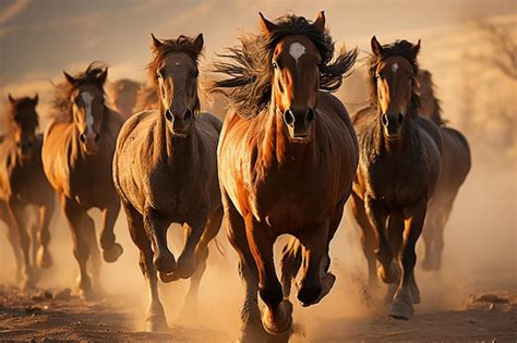 Premium AI Image | Mustang Majesty Group of Horses Galloping in the ...