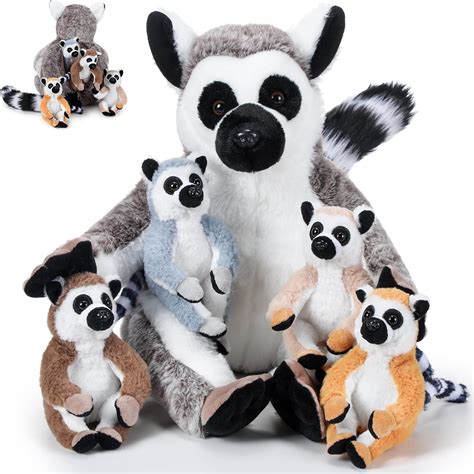 Amazon.com: RoundFunny 5 Pcs Lemur Stuffed Animal Set Mommy Lemur Plush