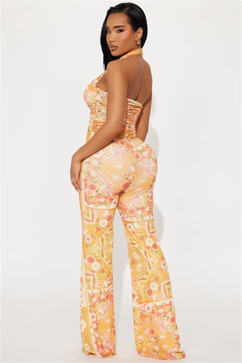 Hailey Halter Jumpsuit - Orange/combo | Fashion Nova