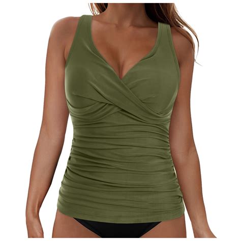Jdkau Tummy Control Tankini Tops for Women - Ruched Full Coverage