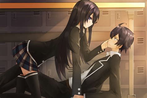 long hair, dark hair, smiling, bent over, Yahari Ore no Seishun Love 