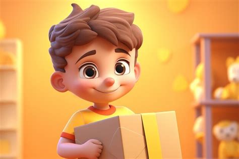 Premium Photo | 3D character boy holding cardboard box