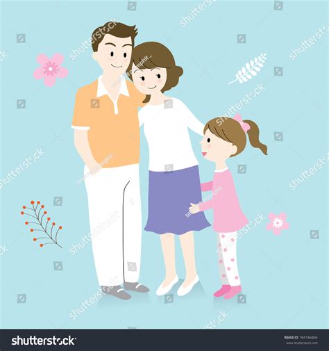 Cartoon Cute Family Daddy Mommy Little Stock Vector (Royalty Free