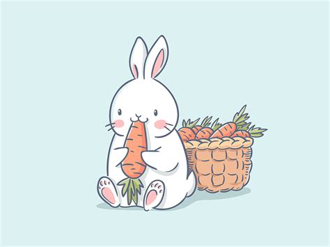 Cute rabbit eat a carrot. Vector illustration. by Nina Pykhtina on Dribbble