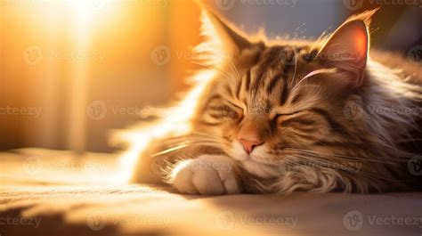 AI generated Photo of a cat napping in a sunbeam on a soft rug ...