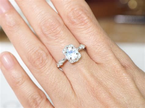 Moonstone ring Moonstone engagement ring Rainbow Moonstone | Etsy