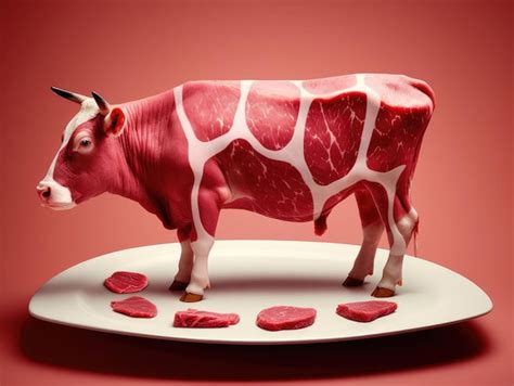 Premium AI Image | Fresh raw beef in the shape of a cow and scheme of ...