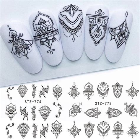 Nail Art Water Decals Stickers Transfers Black Lace Flowers | Etsy