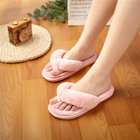 womens home slippers plush flip flops cozy memory foam spa plush