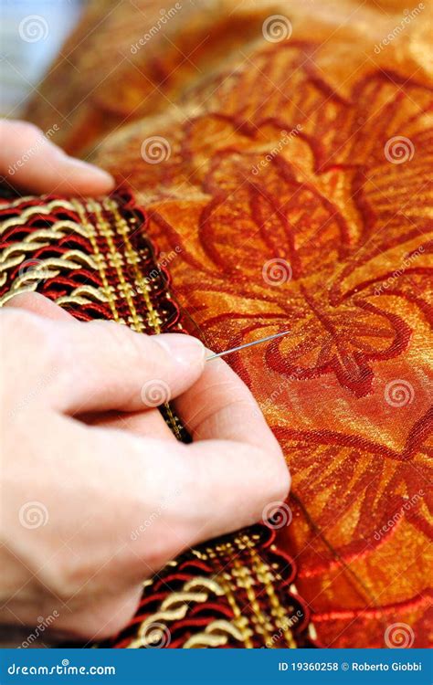 craftsman hands working  stock photo image  curtain