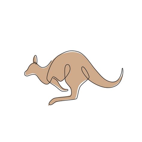 One single line drawing of cute jumping kangaroo for business logo identity. Wallaby animal from ...