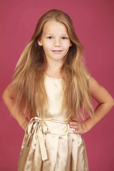 Beautiful Blonde Little Girl Isolated White Background Stock Photo by