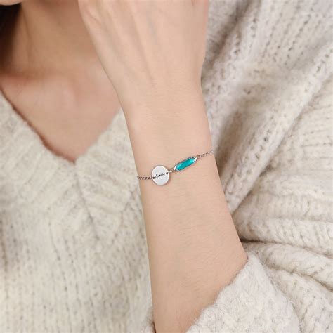 Custom Birthstone Bracelet with Name Disc