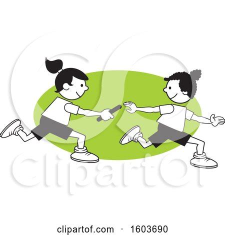 Clipart of Girls Passing a Baton in a Relay Race over a Green Oval ...