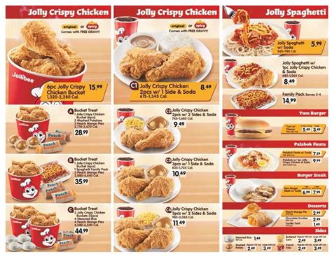 jollibee menu jollibee menu prices  philippines cjcp