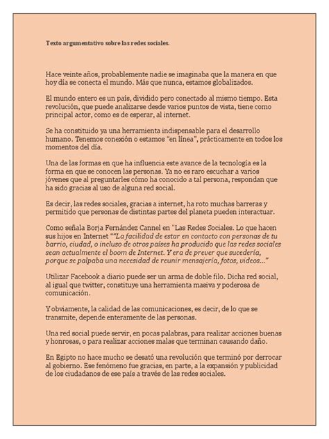 Texto Argumentativo Sobre Las Redes Sociales | PDF | Red social | Acoso ... 