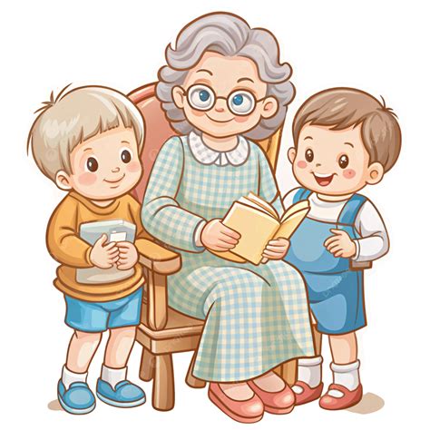 Conmovedora Abuela Con Nietos Ilustración Clipart PNG ,dibujos Abuela