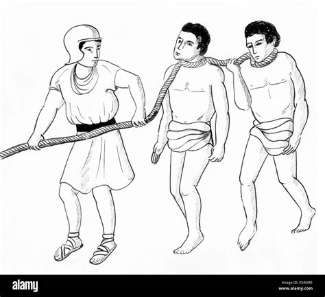 Line drawing of Roman or Greek slaves being led to market Stock Photo ...