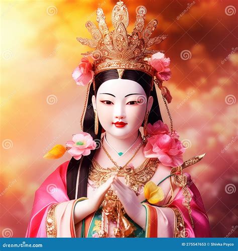 cartoon guanyin chinese goddess  mercy vector illustration