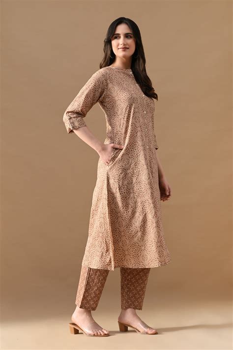 buy womens ethnic wear brown printed   kurta set  piece