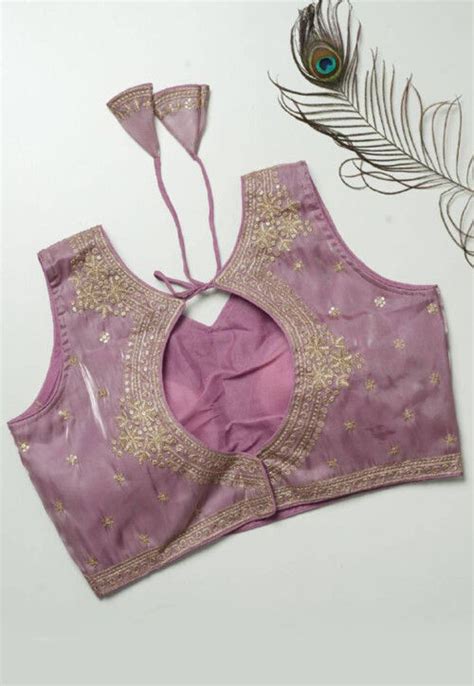 buy embroidered tissue silk blouse  purple  uxc utsav