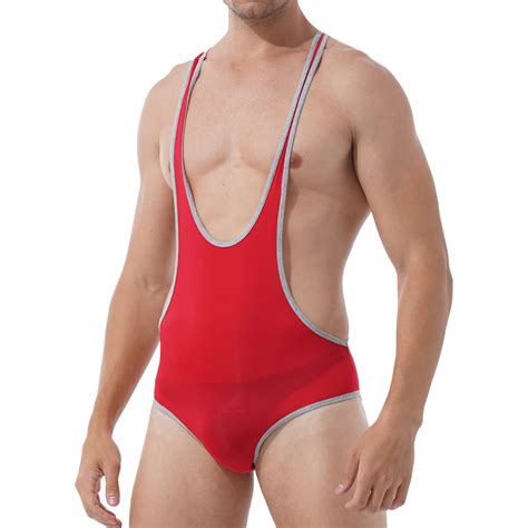 Buy MSemis Men's Wrestling Singlet One-Piece Jockstrap Leotard Bodysuit