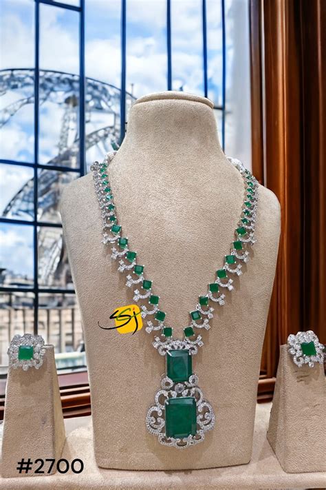 Nita Ambani Inspired Emarald Long CZ Necklace Combo 2 Sets With ...