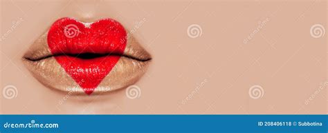 Valentine Heart Kiss on the Lips. Makeup. Beauty Lips with Heart Shape ...