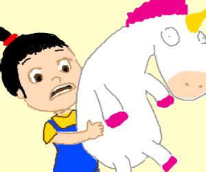 Agnes and her big fluffy unicorn. - Drawception