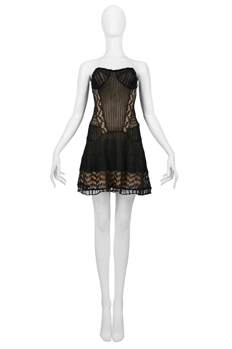 Christian Dior By John Galliano Black and Nude Knit Strapless Dress