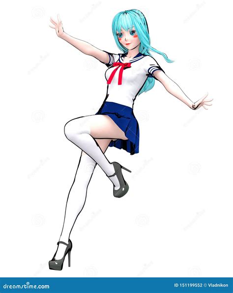 3D Japanese Anime Schoolgirl Stock Illustration - Illustration of